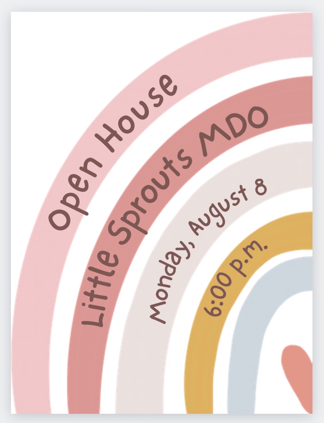Open House, Little Sprouts MDO, Monday, August 8 at 6pm